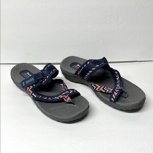 Skechers Reggae Zig Swag Navy Chevron Strap Sandals